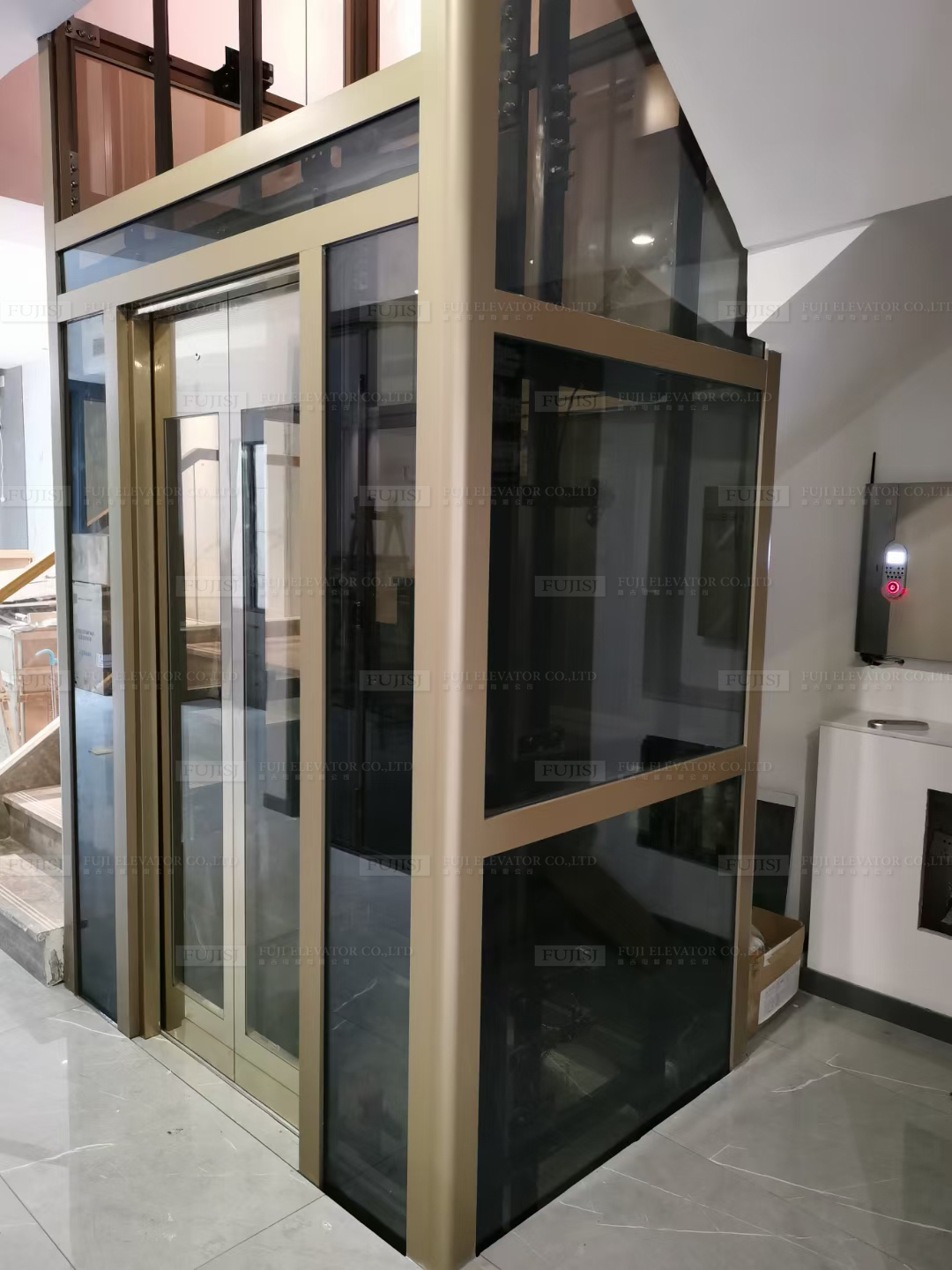 FUJISJ Elevator Golden Frame Glass Elevator Ind...