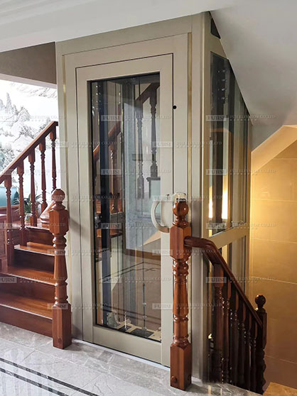 Gold frame home glass sightseeing elevator